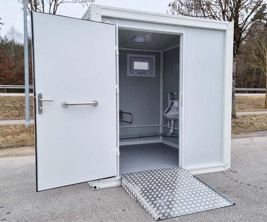 Behinderten WC RAL9002 mit Urinal und Warmwasser